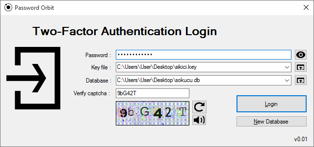 Password Orbit v0.01 - Main Menu